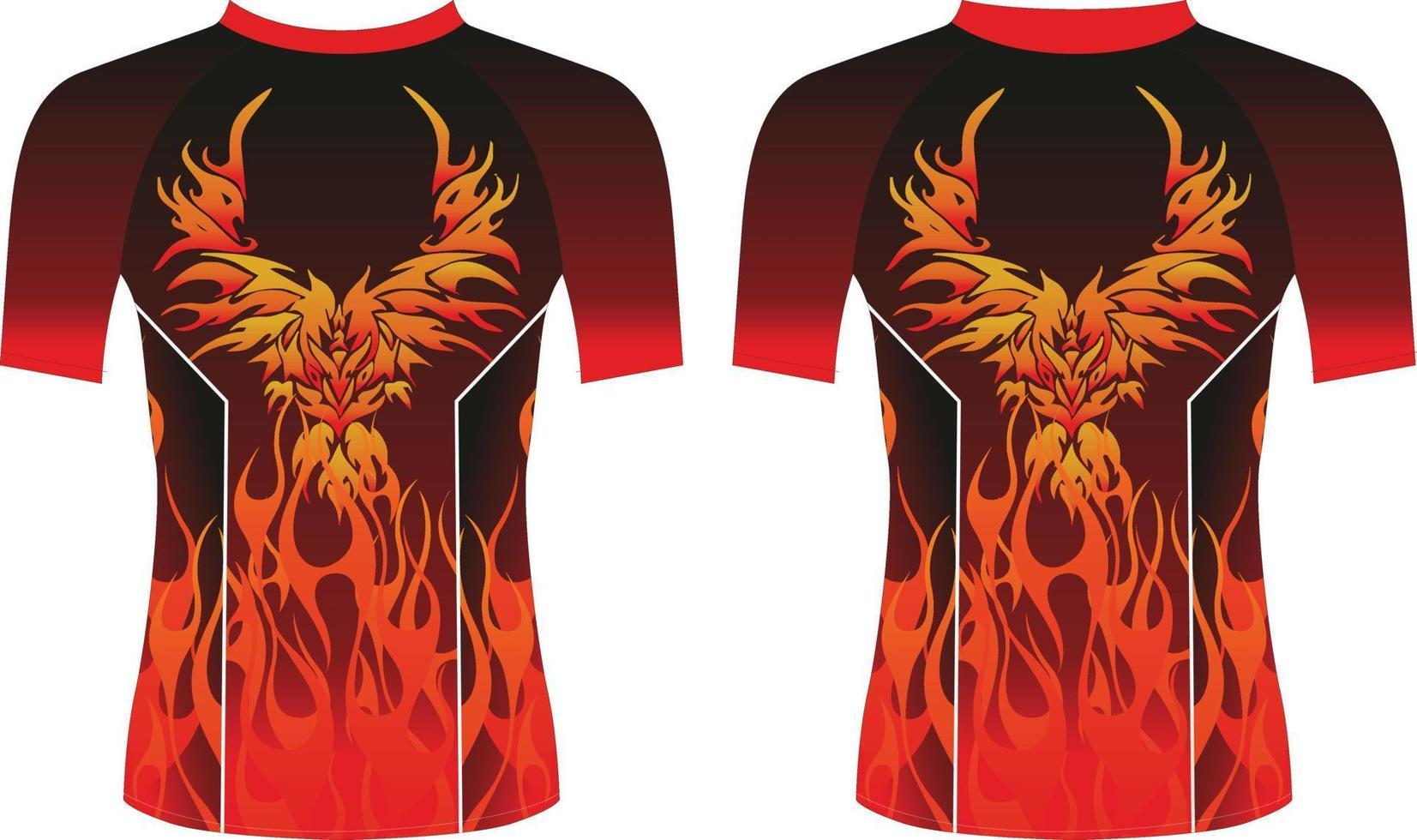 Graphic shirt featuring a fiery phoenix design in red, orange, and yellow hues set against a black background.