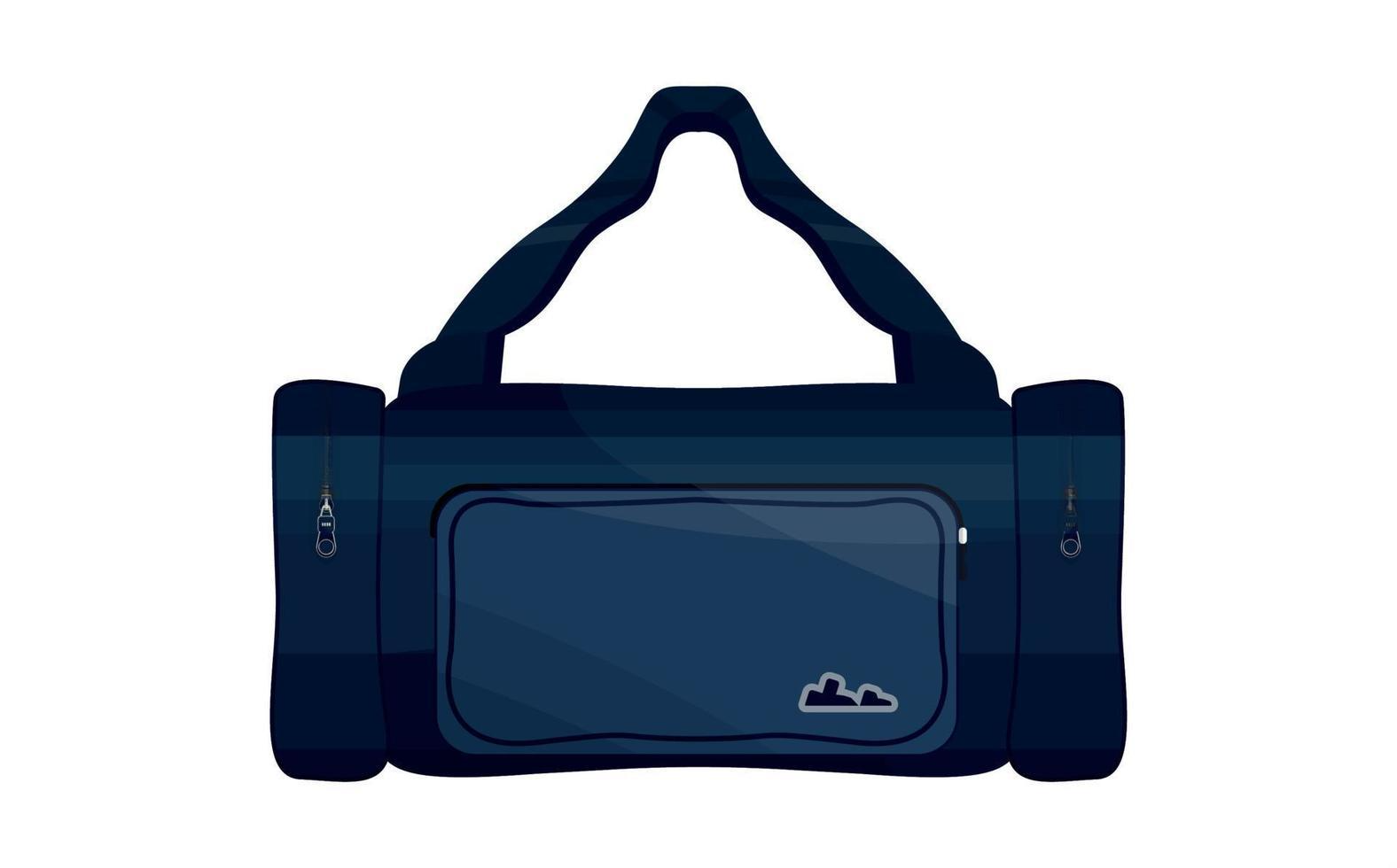 A navy blue duffel bag featuring a front zippered pocket and two side compartments, designed for easy carrying and storage.