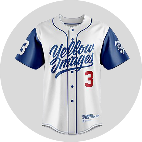 White baseball jersey with blue sleeves and lettering, featuring the number 3 and "Yellow Images" printed prominently.