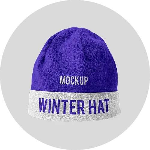 Purple winter hat mockup with a white cuff, featuring "WINTER HAT" text prominently displayed.
