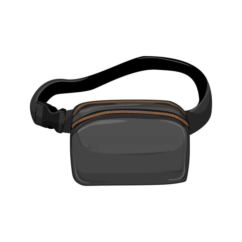 A black fanny pack with a sleek design, featuring a zippered pocket and an adjustable strap for comfortable wear.