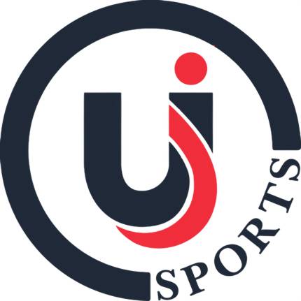 Logo of U Sports featuring a stylized "JU" and "ju" in blue and red, enclosed by a circular border with the word "SPORTS."